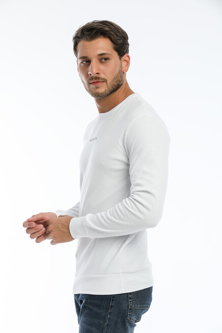 Erkek Bisiklet Yaka Slim Fit Brookyln Baskılı İnce Sweatshirt SPR22SW102