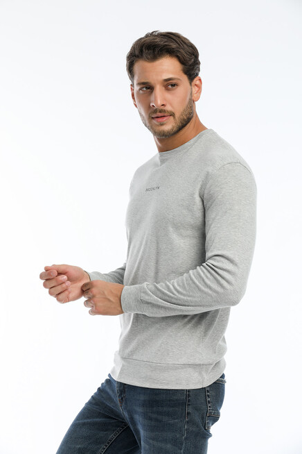 Erkek Bisiklet Yaka Slim Fit Brookyln Baskılı İnce Sweatshirt SPR22SW102