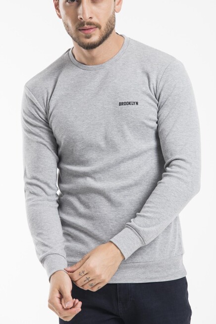 Süperlife Bisiklet Yaka Uzun Kollu Dar Kalıp İnce  Erkek Sweatshirt SPR2019K18