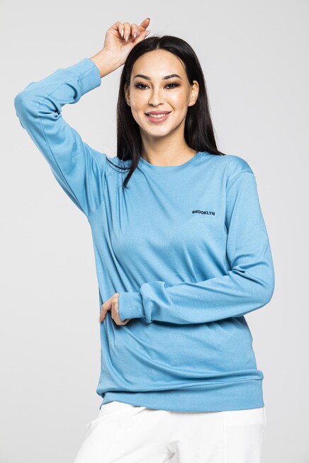 Bisiklet Yaka Uzun Kollu Dar Kalıp İnce Sweatshirt SPR21K18