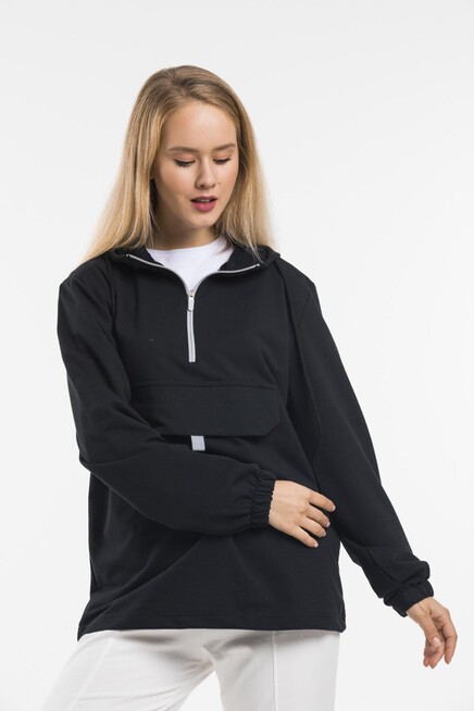 Kadın Oversize Kalıp Önü Cepli İnce Sweatshirt SPR21K52