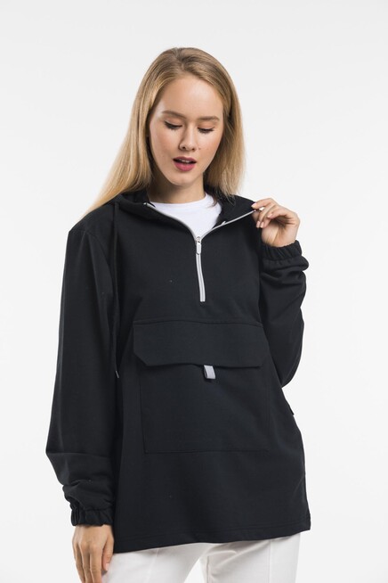 Kadın Oversize Kalıp Önü Cepli İnce Sweatshirt SPR21K52