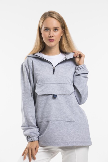 Kadın Oversize Kalıp Önü Cepli İnce Sweatshirt SPR21K52