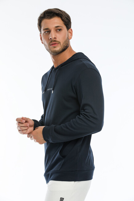 Süperlife Erkek Kapşonlu Slim Fit Brooklyn Basklı İnce Sweatshirt SPR22SW103