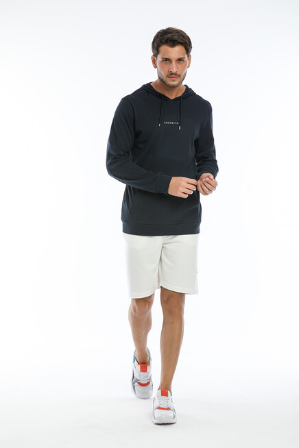 Süperlife Erkek Kapşonlu Slim Fit Brooklyn Basklı İnce Sweatshirt SPR22SW103