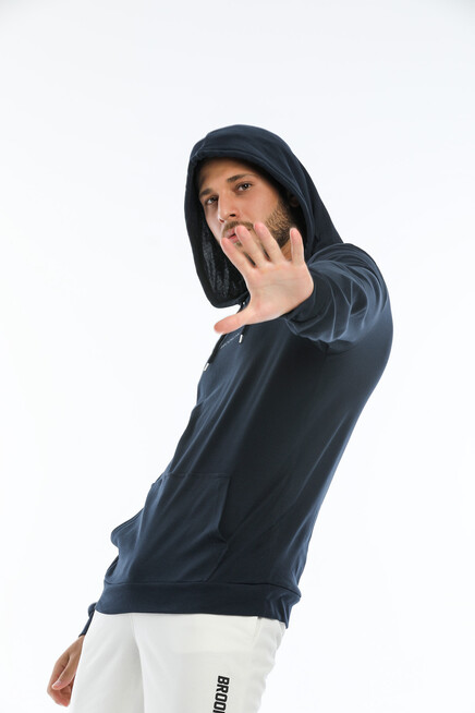Süperlife Erkek Kapşonlu Slim Fit Brooklyn Basklı İnce Sweatshirt SPR22SW103
