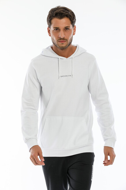Süperlife Erkek Kapşonlu Slim Fit Brooklyn Basklı İnce Sweatshirt SPR22SW103