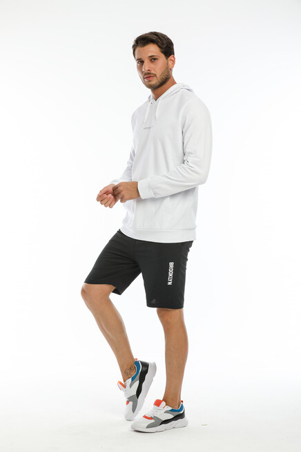Süperlife Erkek Kapşonlu Slim Fit Brooklyn Basklı İnce Sweatshirt SPR22SW103