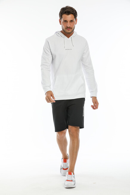 Süperlife Erkek Kapşonlu Slim Fit Brooklyn Basklı İnce Sweatshirt SPR22SW103