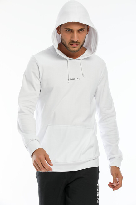 Süperlife Erkek Kapşonlu Slim Fit Brooklyn Basklı İnce Sweatshirt SPR22SW103