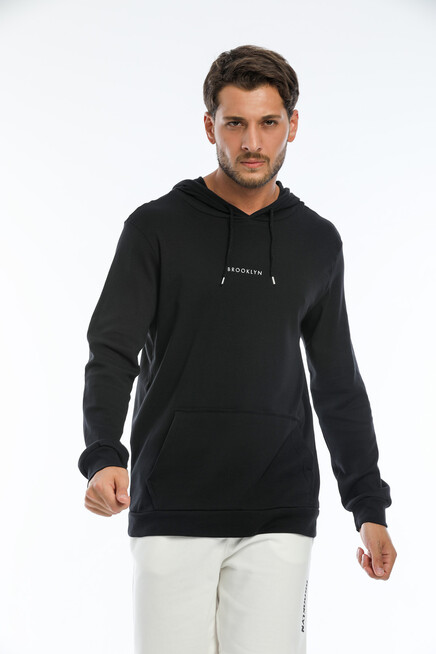 Süperlife Erkek Kapşonlu Slim Fit Brooklyn Basklı İnce Sweatshirt SPR22SW103