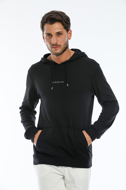 Süperlife Erkek Kapşonlu Slim Fit Brooklyn Basklı İnce Sweatshirt SPR22SW103