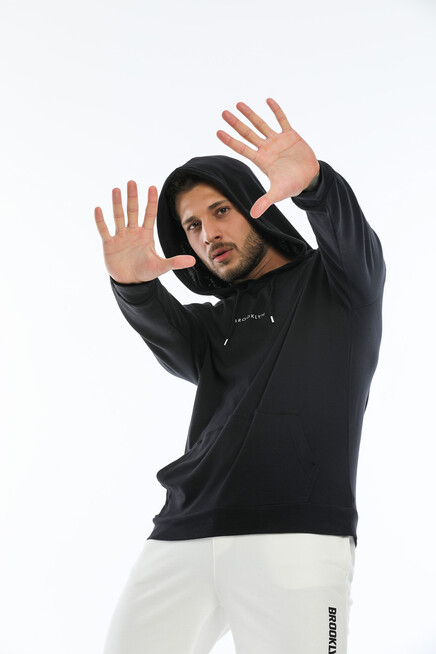 Süperlife Erkek Kapşonlu Slim Fit Brooklyn Basklı İnce Sweatshirt SPR22SW103