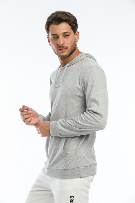Süperlife Erkek Kapşonlu Slim Fit Brooklyn Basklı İnce Sweatshirt SPR22SW103