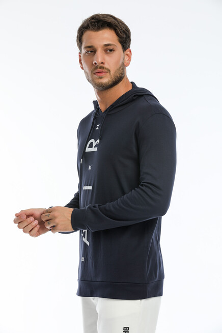 Erkek Kapşonlu Regular  Air Baskılı İnce Sweatshirt SPR22SW104