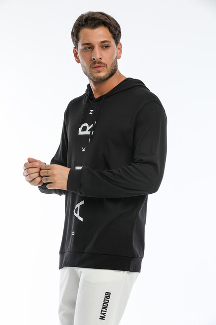 Süperlife Erkek Kapşonlu Regular  Air Baskılı İnce Sweatshirt SPR22SW104