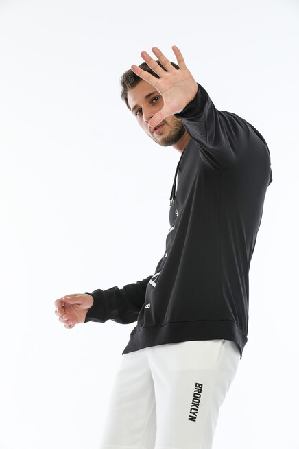 Süperlife Erkek Kapşonlu Regular  Air Baskılı İnce Sweatshirt SPR22SW104