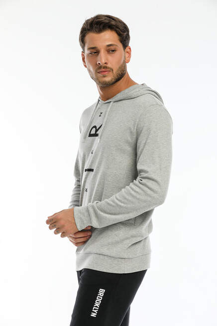 Süperlife Erkek Kapşonlu Regular  Air Baskılı İnce Sweatshirt SPR22SW104