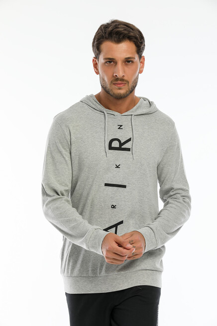 Erkek Kapşonlu Regular  Air Baskılı İnce Sweatshirt SPR22SW104