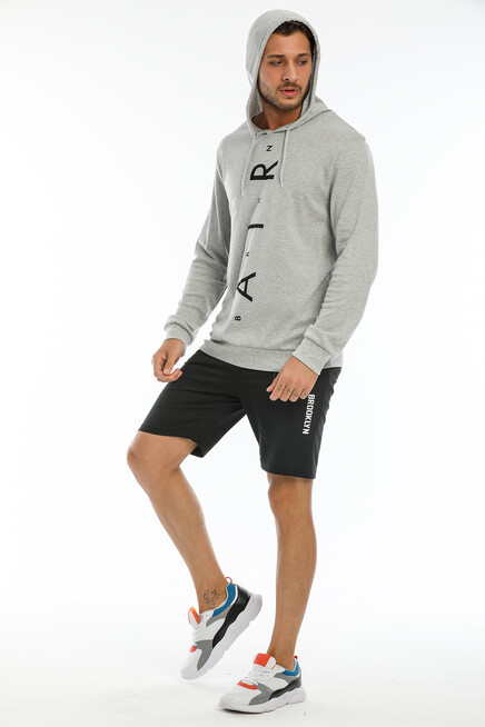Süperlife Erkek Kapşonlu Regular  Air Baskılı İnce Sweatshirt SPR22SW104