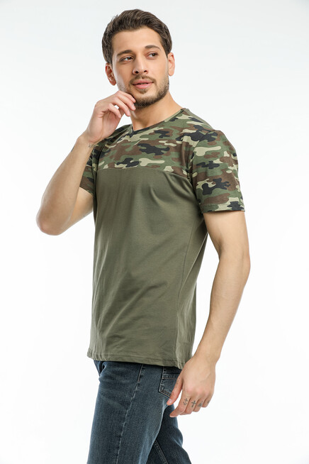 Süperlife Erkek Bisiklet Yaka Slim Fit Kol ve Ön Garnili Tişort SPR21Y06