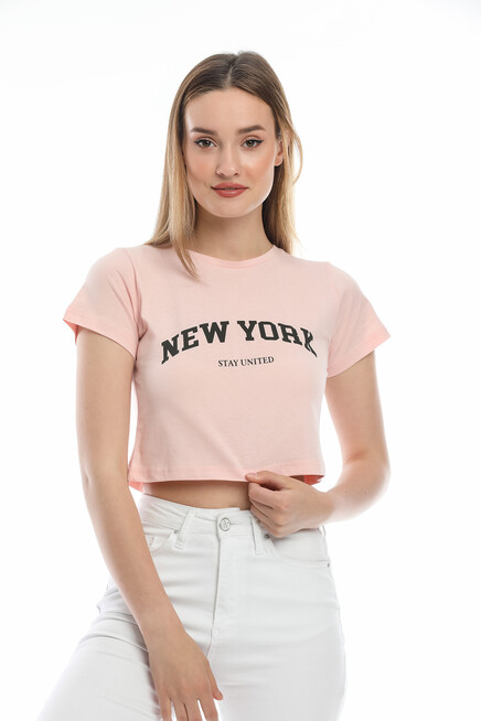 Süperlife Kadın Newyork Baskılı  Slim Fit  Tişort  SPR21Y15