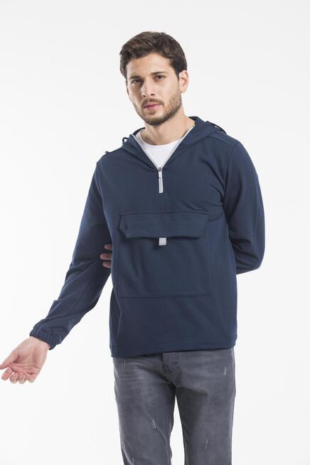 Erkek Kapşonlu Yarım Fermuarlı İnce Sweatshirt SPR 20K52