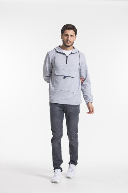 Erkek Kapşonlu Yarım Fermuarlı İnce Sweatshirt SPR 20K52