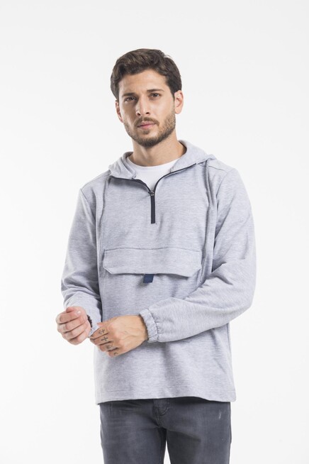 Erkek Kapşonlu Yarım Fermuarlı İnce Sweatshirt SPR 20K52