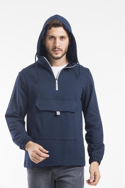 Süperlife Erkek Kapşonlu Yarım Fermuarlı İnce Sweatshirt SPR 20K52