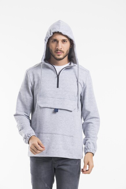 Erkek Kapşonlu Yarım Fermuarlı İnce Sweatshirt SPR 20K52