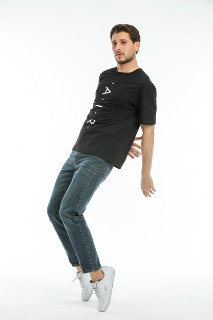 Süperlife Erkek Bisiklet Yaka Standart &Regular Fit  Aır Baskılı Tişort SPR21Y28