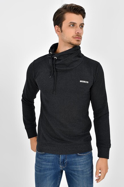 Şal Yaka Uzun Kollu Dar Kalıp İnce Erkek Baskılı Sweatshirt SPR 2019K41