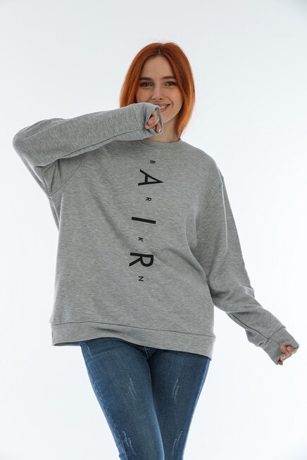 Kadın Bisiklet Yaka Oversize Fit Aır Baskılı İnce Sweatshirt SPR22SWK101