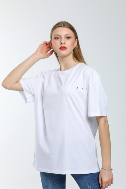 Süperlife Kadın Bisiklet Yaka Regular Fit  Air Baskılı Tişort SPR21YK23