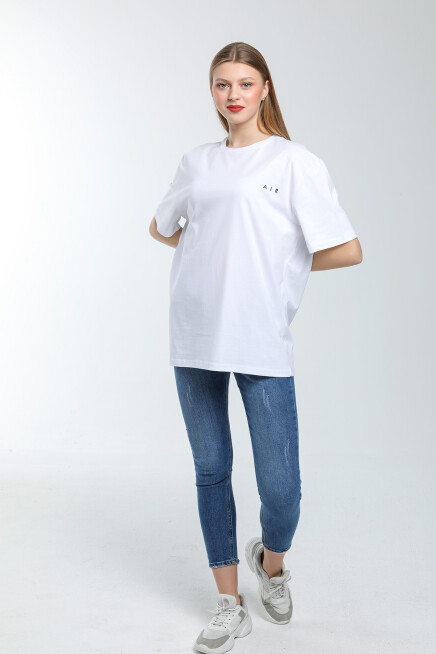 Süperlife Kadın Bisiklet Yaka Regular Fit  Air Baskılı Tişort SPR21YK23