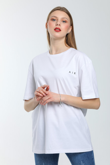 Süperlife Kadın Bisiklet Yaka Regular Fit  Air Baskılı Tişort SPR21YK23