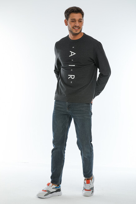 Süperlife Erkek Bisiklet Yaka Regular Fit Air Baskılı İnce Sweatshirt SPR22SW131
