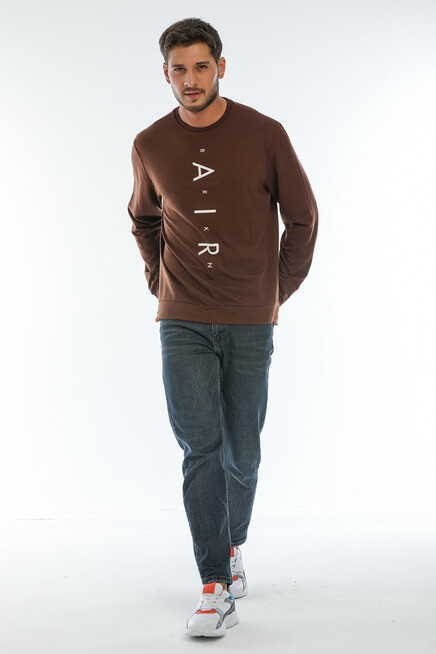 Süperlife Erkek Bisiklet Yaka Regular Fit Air Baskılı İnce Sweatshirt SPR22SW131