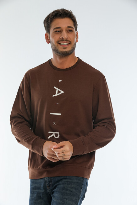 Erkek Bisiklet Yaka Regular Fit Air Baskılı İnce Sweatshirt SPR22SW131