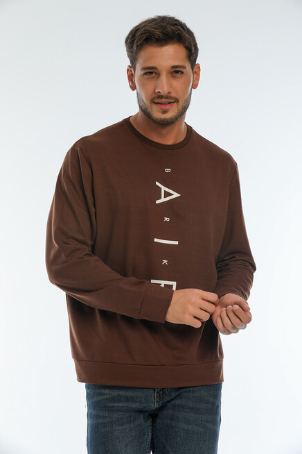 Erkek Bisiklet Yaka Regular Fit Air Baskılı İnce Sweatshirt SPR22SW131