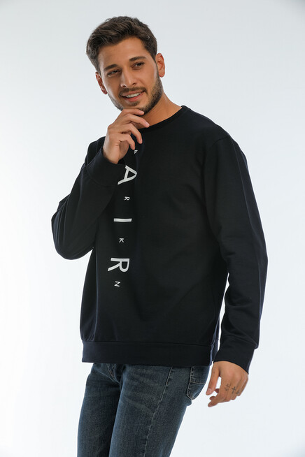 Erkek Bisiklet Yaka Regular Fit Air Baskılı İnce Sweatshirt SPR22SW131