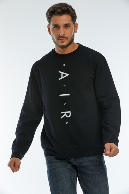 Erkek Bisiklet Yaka Regular Fit Air Baskılı İnce Sweatshirt SPR22SW131