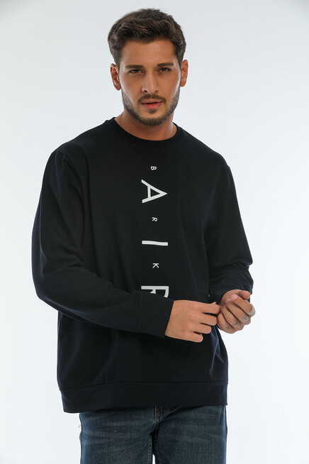 Erkek Bisiklet Yaka Regular Fit Air Baskılı İnce Sweatshirt SPR22SW131