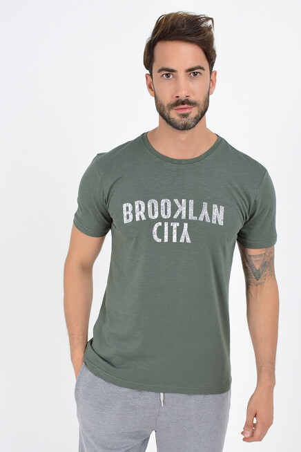 Erkek Bisiklet yaka Brooklyn City Baskılı Tişort SPR 253