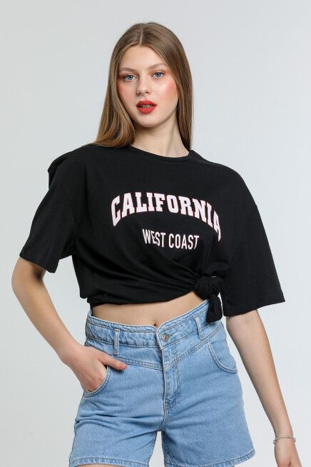 Kadın Bisiklet Yaka Regular Fit Californıa Baskılı Tişort SPR21YK22