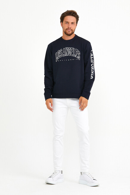 Erkek Bisiklet Yaka Regular Fit Ön Ve Kol Baskılı İnce Sweatshirt SPR22SW133