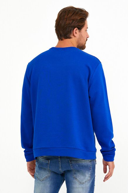 Erkek Bisiklet Yaka Regular Fit Ön Ve Kol Baskılı İnce Sweatshirt SPR22SW133