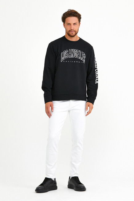 Erkek Bisiklet Yaka Regular Fit Ön Ve Kol Baskılı İnce Sweatshirt SPR22SW133