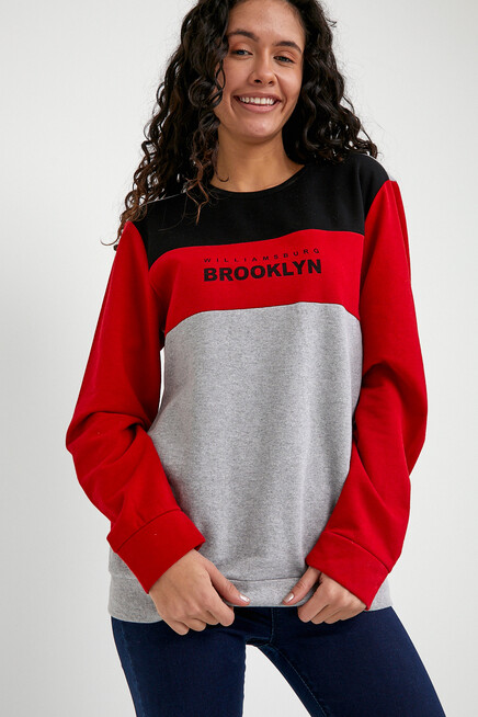 Bisiklet Yaka Önü Garnili Sweat Brooklyn Baskılı Sweat SPR22SWK136